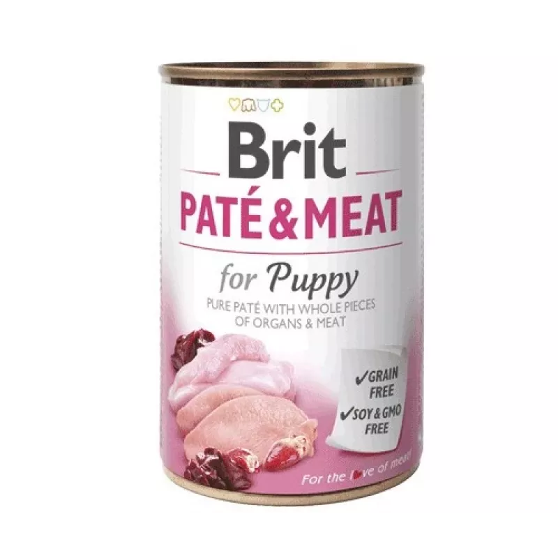 Šlapias šunų ėdalas Brit Paté & Meat Puppy Chicken 400 g – paštetas šuniukams, be grūdų