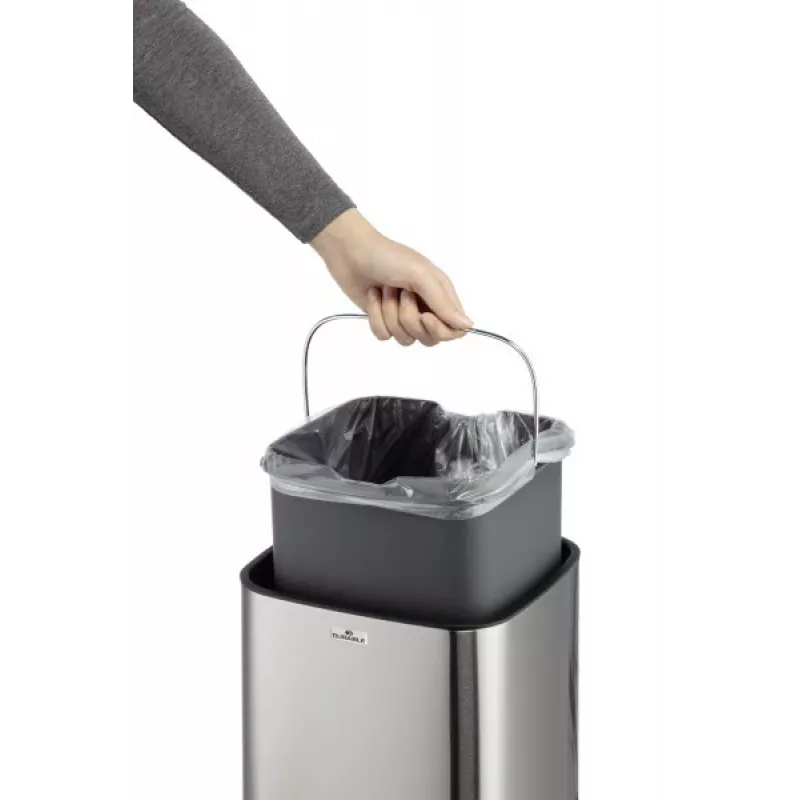 Durable TOUCH 12L bekontaktė šiukšliadėžė, nerūdijantis plienas, sidabrinė/juoda