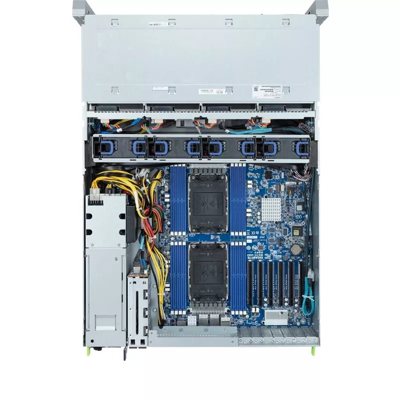 4U stovo serveris GIGABYTE S453-S70-AAV1 — dviejų lizdų LGA4677, DDR5, 16 DIMM, 38x 2,5 colio/M.2, 1600W perteklinis maitinimo šaltinis (80 PLUS Titanium)