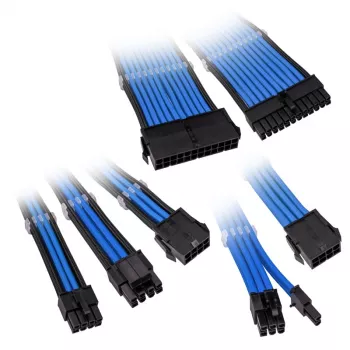 Prailgintų pintų kabelių rinkinys Kolink Core Adept — 20+4pin, 8pin, 4+4pin, 3×6+2pin, mėlynas, PET apvalkalas