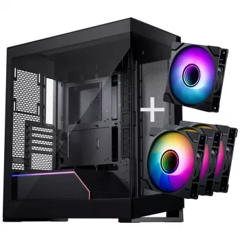 PHANTEKS NV-Series NV5 MK2 ATX korpusas, grūdintas stiklas, DRGB - satino juoda + 3 vnt. M25 Gen2 PWM D-RGB ventiliatoriai Reverse Blade + 1 įprastas ventiliatorius - 120 mm