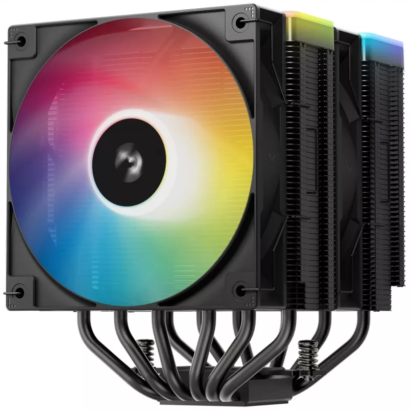 Oro aušintuvas DeepCool AG620 BK ARGB V2 — 120 mm dviejų ventiliatorių, 6 šilumos vamzdeliai, LGA 1700/AM4/AM5, juodas