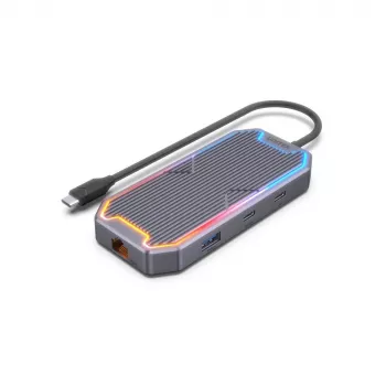 USB centras Unitek uHUB S7+ — laidinis USB 3.2 Gen 2 Type-C, 100 W PD, Gigabit Ethernet, 4K palaikymas, Space Grey