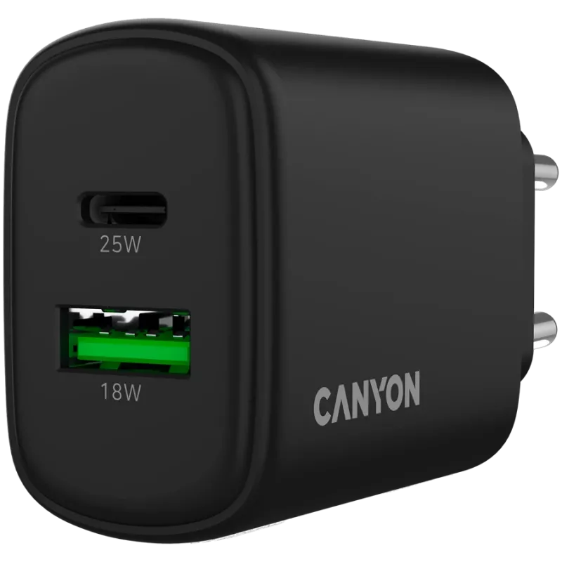 CANYON OnCharge 250 25W 1xPD 1xQC EU juodas