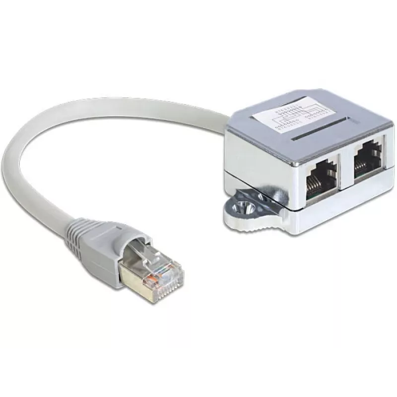 Delock 65441 RJ45 prievadų dubliuoklis, 1x RJ45 (K) į 2x RJ45 (L), Ethernet 100Base-TX + ISDN skirstytuvas, 0,15 m