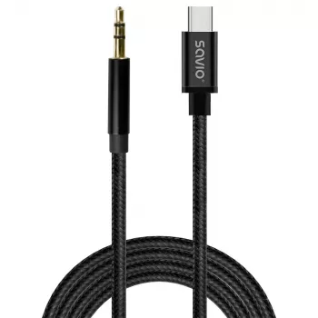 Audio kabelis Savio CL-188 2m Juodas USB-C į 3,5 mm Mini Jack