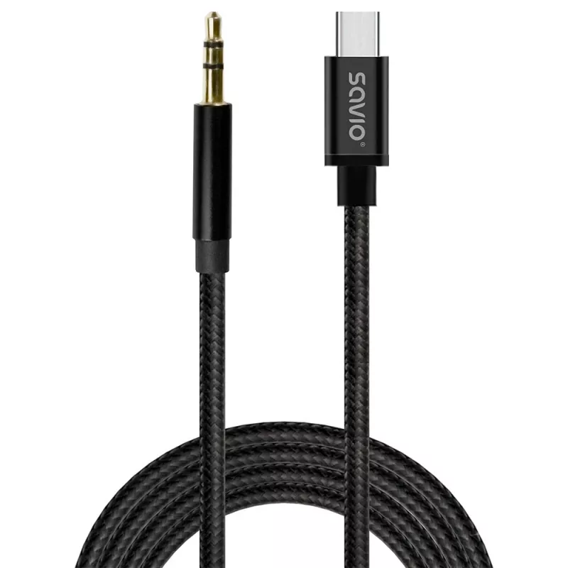 Audio kabelis Savio CL-188 2m Juodas USB-C į 3,5 mm Mini Jack