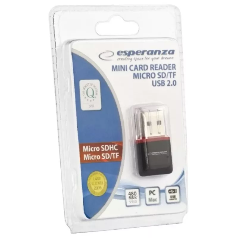 Esperanza EA134K kortelių skaitytuvas, juodas, sidabrinis, permatomas, USB 2.0