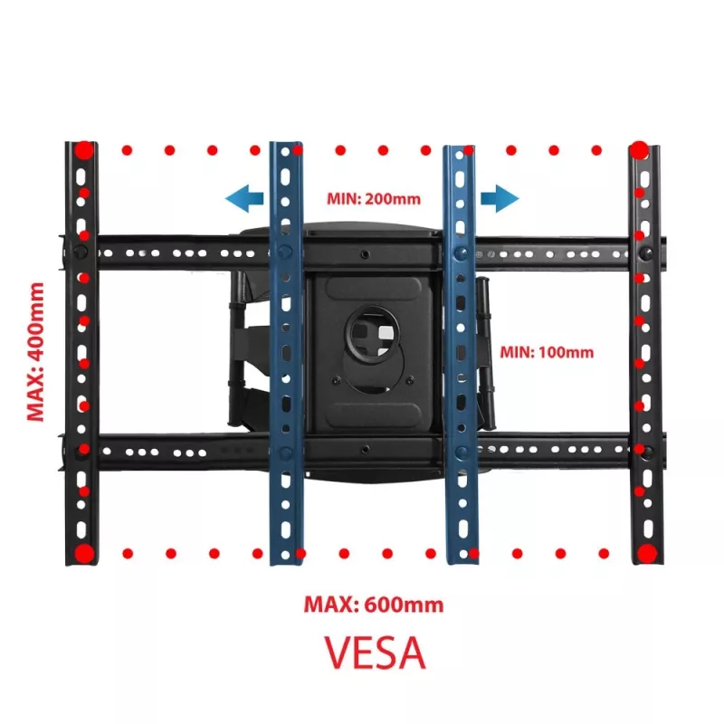 Priekinės sienos laikiklis ESPERANZA ERW021 40–85 colių plokščiajam televizoriui, metalinis, pakreipiamas, 6–50 cm atstumas, 68 kg apkrova, VESA 200x100–600x500 mm