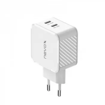 Nevox 45W Dvigubas USB-C Power Delivery GaN įkroviklis, baltas, modelis 2569