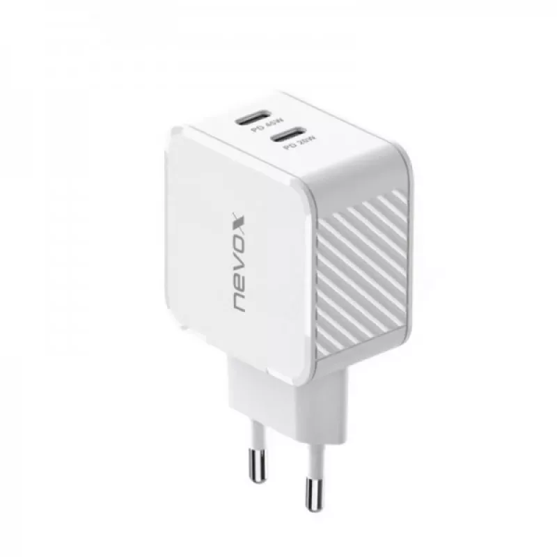 Nevox 45W Dvigubas USB-C Power Delivery GaN įkroviklis, baltas, modelis 2569