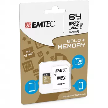 EMTEC Gold+ microSDXC atminties kortelė 64GB Class 10 su SD adapteriu (ECMSDM64GXC10GP)
