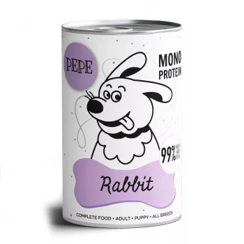 Šlapias šunų ėdalas PAKA ZWIERZAKA Pepe Rabbit 400 g – triušienos paštetas suaugusiems šunims, be glitimo ir sojos
