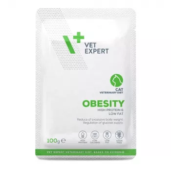 Šlapias kačių ėdalas VETEXPERT Obesity Chicken 100 g – veterinarinė dieta suaugusioms katėms, vienkartinis paketėlis