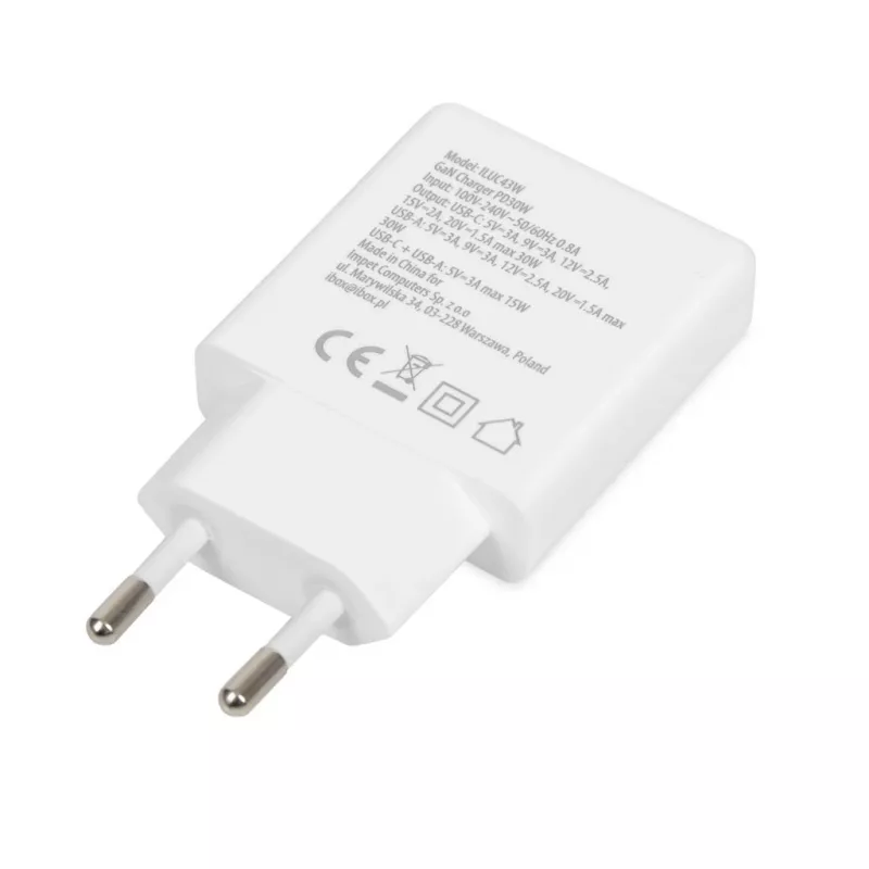 iBox ILUC43W universalus mobiliojo įrenginio kroviklis baltas AC vidaus