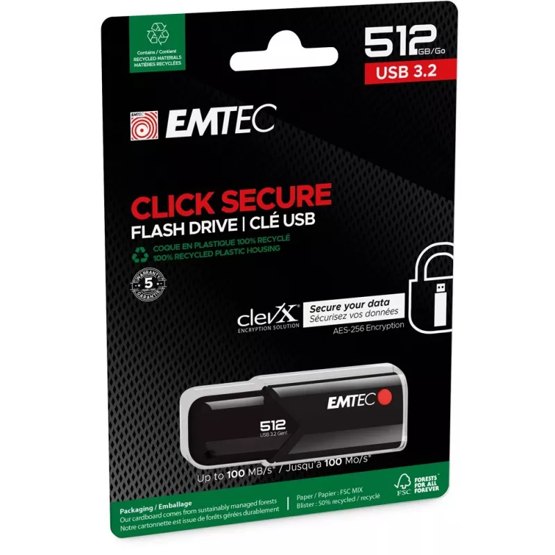 USB atmintukas Emtec B120 Click Secure 512 GB USB Type-A 3.2 Gen 2