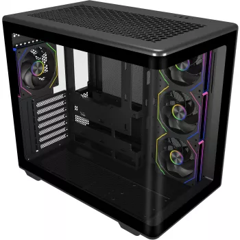COOLER MASTER Elite 600 ARGB, juodas bokštinis korpusas, 2x grūdintas stiklas