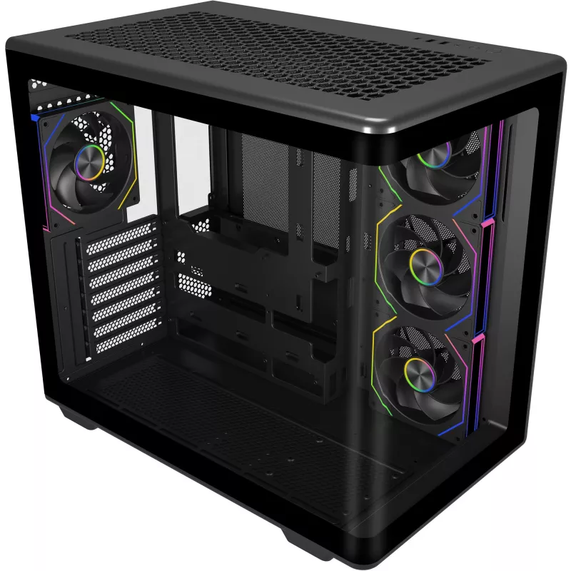 COOLER MASTER Elite 600 ARGB, juodas bokštinis korpusas, 2x grūdintas stiklas