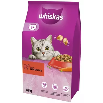 Sausas kačių maistas Whiskas suaugusioms katėms su jautiena 14 kg – visavertė mityba