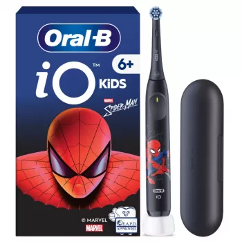 Elektrinis dantų šepetėlis BRAUN Oral‑B iO Kids Marvel Spiderman – įkraunamas, 3 režimai, 2 minučių muzikinis laikmatis, kelioninis dėklas, 1 šepetėlio galvutė, ličio jonų