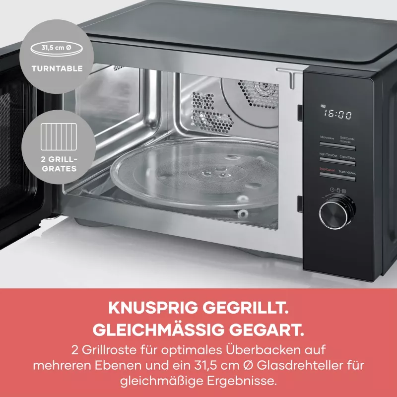 Kombinuota mikrobangų krosnelė SEVERIN MW 7798, ant stalviršio, 29 L, 900 W, juoda, 315 mm besisukantis padėklas
