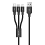 USB 3-in-1 įkrovimo ir duomenų kabelis Devia Kintone Series – Lightning, Micro-USB, USB-C, 1,2 m, juodas