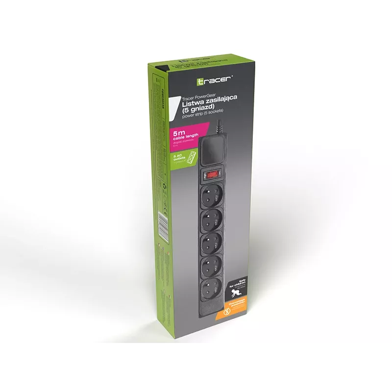 Ilgintuvas su apsauga nuo viršįtampių TRACER PowerGear Tracer 47138 5 m, juodas