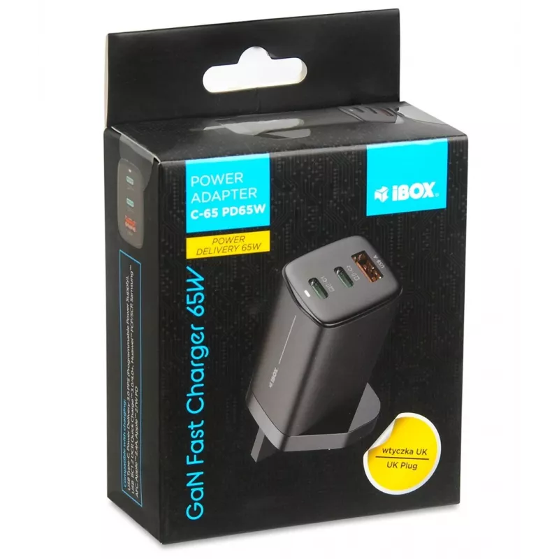 iBOX C-65 Black, universalus GaN 65W įkroviklis su UK kištuku