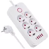 Ilgintuvas MACLEAN MCE391 W — 6 kištukinių lizdų, 4×USB-A + 1×USB-C, 3 m laidas, 110–240V, 2500W, baltas
