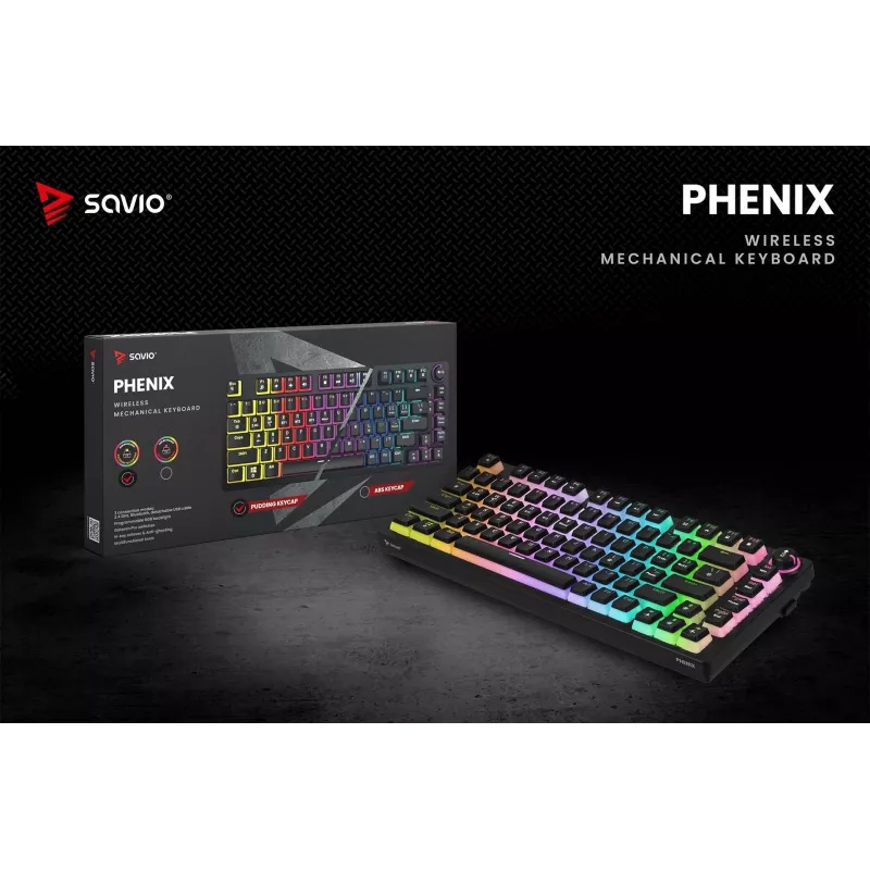 Belaidė mechaninė klaviatūra Savio SAVGK-PHENIX YELLOW PUDDING, Gateron Yellow Pro, 75 %, geltona, USB