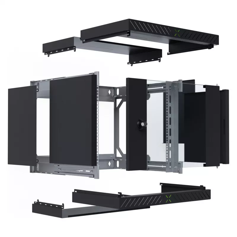 EFB Elektronik 19 Wandgehäuse X-Rack mit Glastür 400-600mm schwarz - Wandgehäuse (WGX-0906TS.G1)