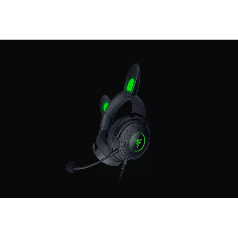 Razer Kraken V2 Pro Kitty Edition, laidinis, uždedamas ant galvos, juodas, žaidimų ausinių rinkinys