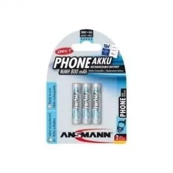 ANSMANN 5030142 Įkraunama NiMH baterija AAA Micro, DECT telefonams, 800 mAh, 3 vnt. pakuotė