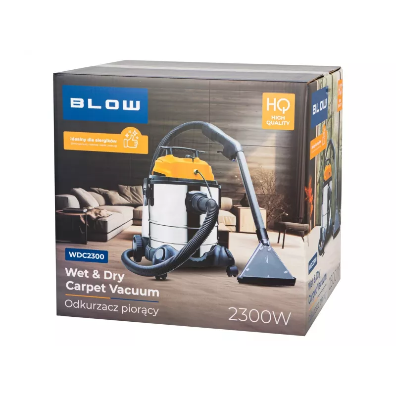 Važiuojantis plovimo dulkių siurblys BLOW WDC2300 — purvinas vanduo 25 L, švarus vanduo 4,5 L, 1,5 m žarna, 6 m laidas, 7,35 kg