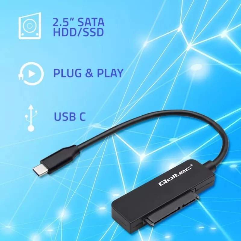 QOLTEC SATA adapteris 52269 2,5 colio diskui į USB-C, palaiko iki 2TB