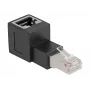DeLOCK RJ45 kištukas į RJ45 lizdą adapteris Cat.6A 90° į viršų kampu juodas
