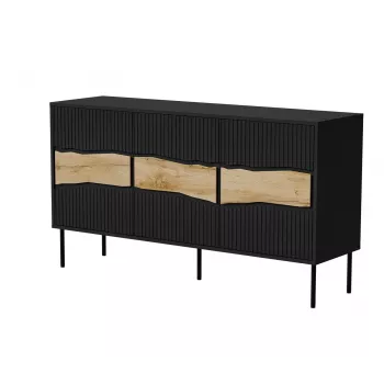 Komoda Cama Meble INSERTO 3D 143,5×40×80 cm juoda su LED, medžio drožlių plokštė, 16 mm rėmas