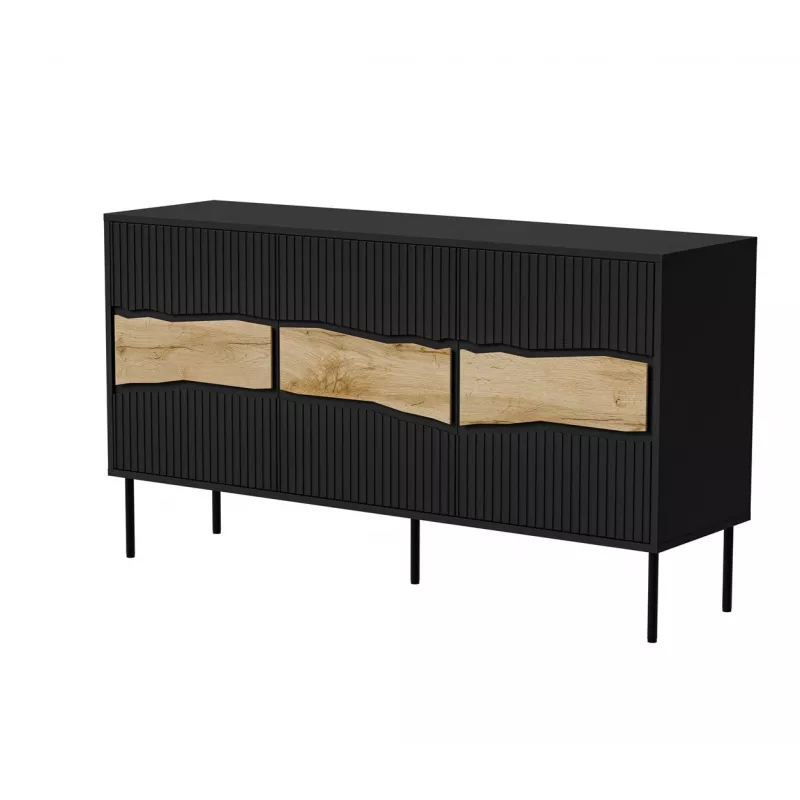 Komoda Cama Meble INSERTO 3D 143,5×40×80 cm juoda su LED, medžio drožlių plokštė, 16 mm rėmas