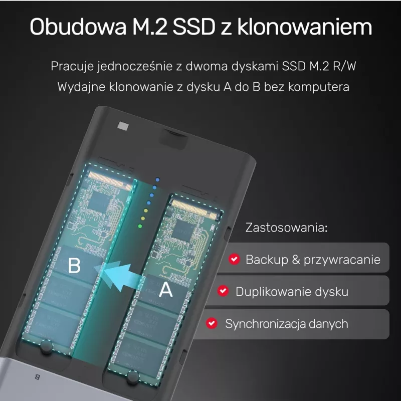SSD dėklas Unitek S1206A 2× M.2 NVMe PCIe Gen3 x4, USB 3.2 Gen 2 (10 Gbit/s), aliuminis, USB-C, su maitinimo šaltiniu