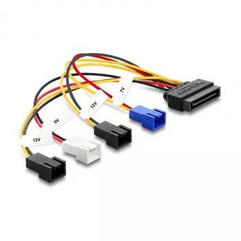 Maitinimo laidas DELOCK SATA 15 kaiščių į 4×2 kaiščių ventiliatorių (12V / 7V / 5V), 20 cm