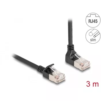 Tinklo kabelis DeLOCK RJ45 Cat.6A S/FTP Slim 90° 3 m juodas