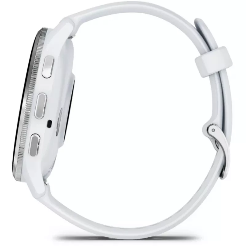 Išmanusis laikrodis GARMIN Venu 3 — 1,4 colių AMOLED, 45 mm korpusas, GPS, Wi‑Fi, 8 GB, sidabrinis/baltas, silikoninis dirželis