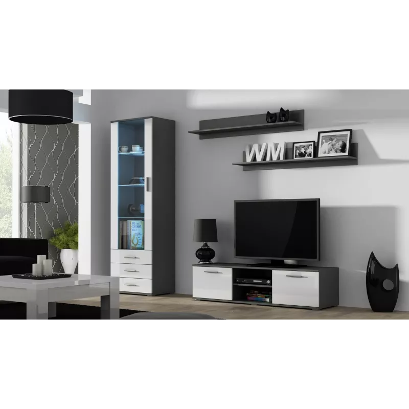 Cama TV stovas SOHO 140 pilkas/baltas blizgus