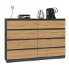 Komoda Top e shop M8 140 ANT/ART — 8 stalčių, Antracitas/Ąžuolas, 1380×400×970 mm, Medienos drožlių plokštė