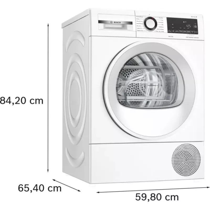 Kondensacinė džiovyklė su šilumos siurbliu Bosch WQG145APPL 9 kg, 14 programų, LED ekranas, balta