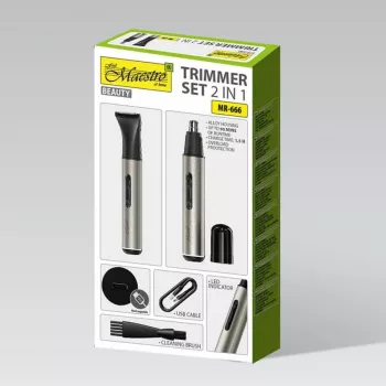 Komplektas 2-in-1 Maestro MR-666 USB – įkraunamas dviejų galvučių kirpimo rinkinys