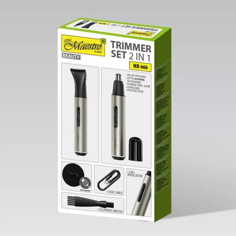 Komplektas 2-in-1 Maestro MR-666 USB – įkraunamas dviejų galvučių kirpimo rinkinys