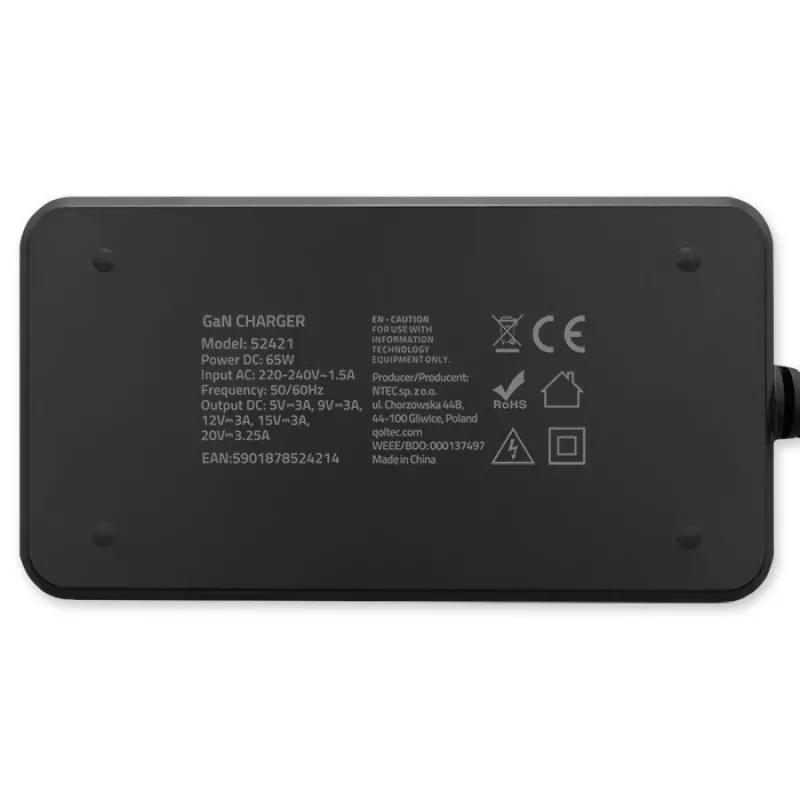QOLTEC Įkroviklis 65W GaN Super Fast SLIM PD 5-20V 3.25A USB-C