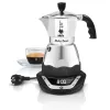 Elektrinis mokos kavos virimo aparatas BIALETTI Moka Timer 3 puodeliams, programuojamas LED ekranas, aliuminio korpusas, ąsotinis rezervuaras