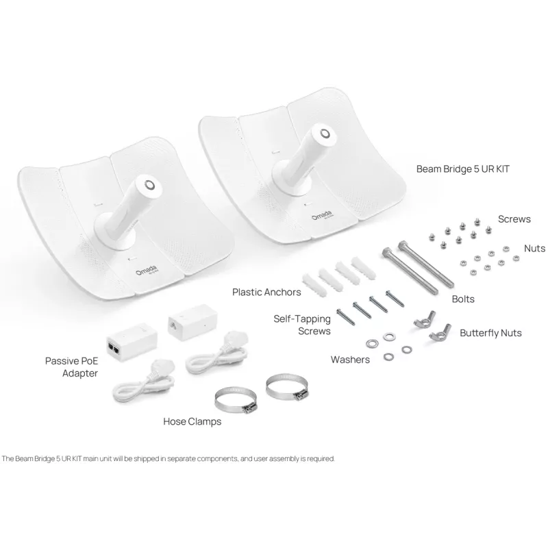 Tiltinis tinklo tiltas TP-LINK Beam Bridge 5 UR KIT, 5 GHz vienos juostos, Wi‑Fi 5 (802.11ac), Gigabit Ethernet, išorinė antena, maks. atstumas 15000 m, baltas